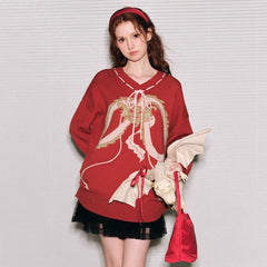 Dragon and Girl Red Dragon Sweater Knitwear - MEIMMEIM(メイムメイム)