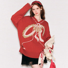 Dragon and Girl Red Dragon Sweater Knitwear - MEIMMEIM(メイムメイム)