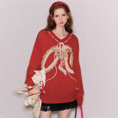Dragon and Girl Red Dragon Sweater Knitwear - MEIMMEIM(メイムメイム)
