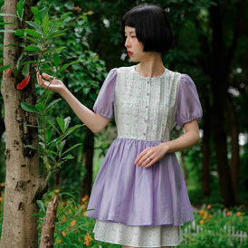 Dreamy purple iris flower waist dress - MEIMMEIM(メイムメイム)