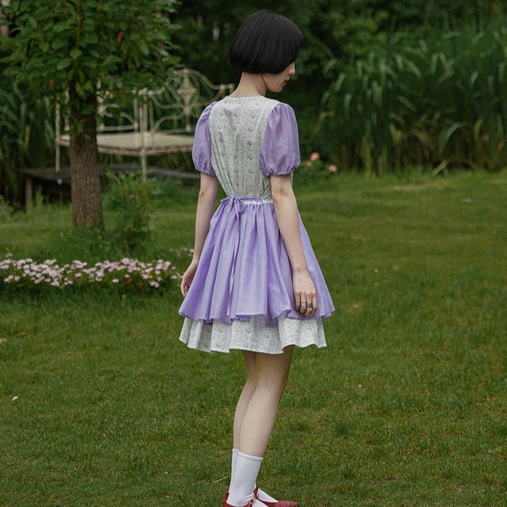 Dreamy purple iris flower waist dress - MEIMMEIM(メイムメイム)