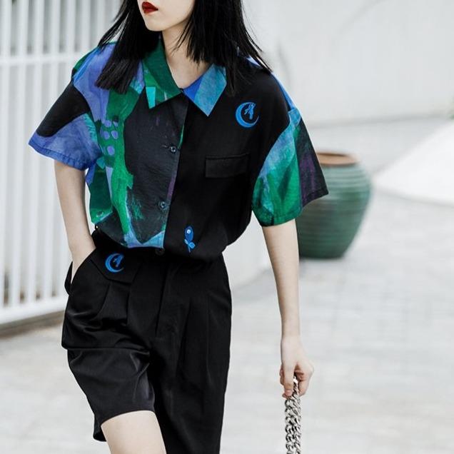 Embroidery retro printed shirt - ANM CHANNEL