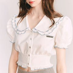 Eve Blouse Eve small shirt short puff sleeves - MEIMMEIM(メイムメイム)