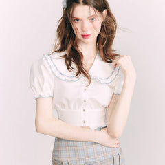 Eve Blouse Eve small shirt short puff sleeves - MEIMMEIM(メイムメイム)