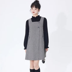 Fake two-piece woolen houndstooth square-neck mid-length sleeveless dress - MEIMMEIM(メイムメイム)
