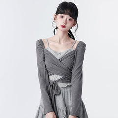 Fake two-piece wrap-style knitted sweater - MEIMMEIM(メイムメイム)
