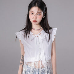 Fashionable layered lace blouse dress in white - MEIMMEIM(メイムメイム)