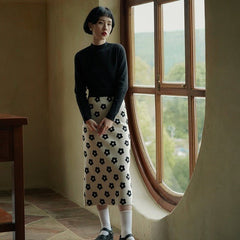 Floral knit skirt middle-length loose straight skirt - MEIMMEIM(メイムメイム)