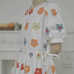 Flower print retro gathered onepiece - ANM CHANNEL