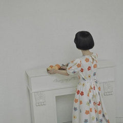 Flower print retro gathered onepiece - ANM CHANNEL