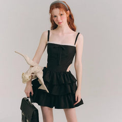 Fluffy skirt cake skirt hollow suspender dress - MEIMMEIM(メイムメイム)