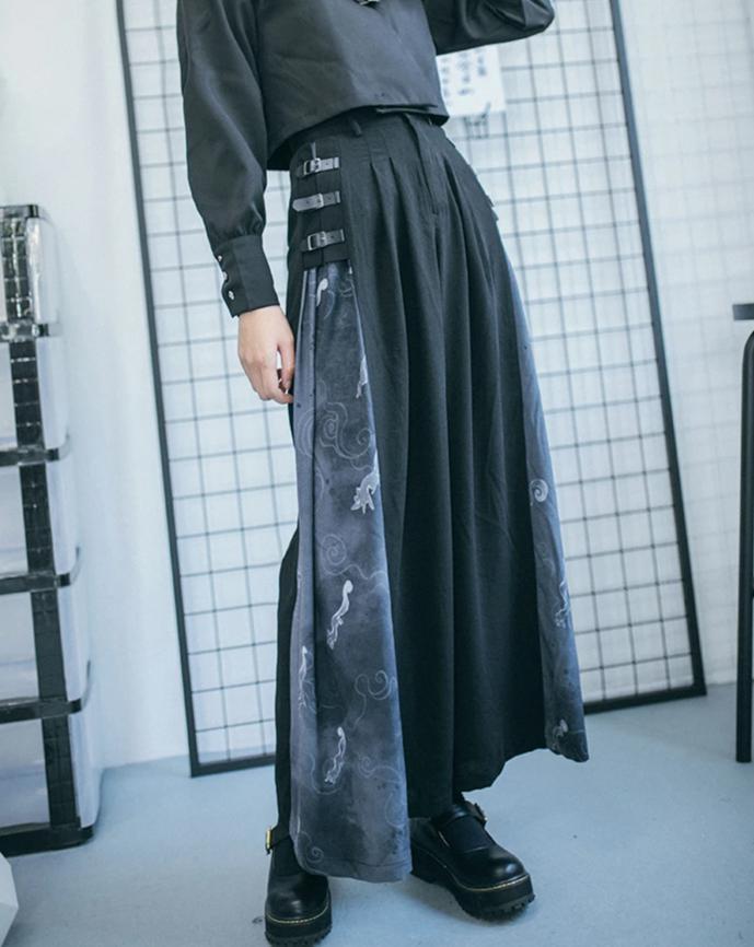 Fox shadow chinese style stitching wide-leg pants - ANM CHANNEL