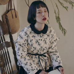 French retro cotton coat loose short lace-up jacket - MEIMMEIM(メイムメイム)