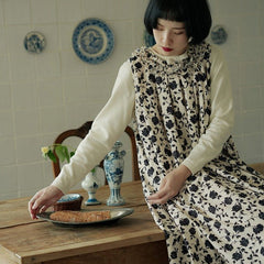 French retro print dress mid-length sleeveless vest skirt - MEIMMEIM(メイムメイム)