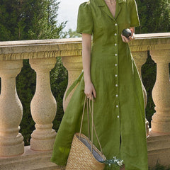 French retro suit collar green dress - MEIMMEIM(メイムメイム)