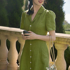 French retro suit collar green dress - MEIMMEIM(メイムメイム)