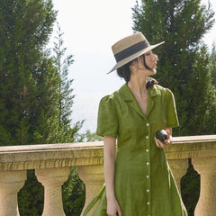 French retro suit collar green dress - MEIMMEIM(メイムメイム)