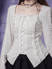 French sweet white square collar shirt with straps - MEIMMEIM(メイムメイム)