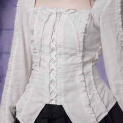 French sweet white square collar shirt with straps - MEIMMEIM(メイムメイム)