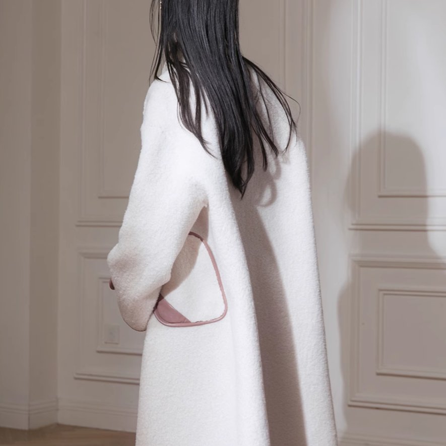 Galsang white leather strips and lambswool long coat - MEIMMEIM(メイムメイム)