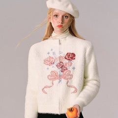 Gift Sweater Mink Velvet Jacquard Zip Knit Cardigan - MEIMMEIM(メイムメイム)