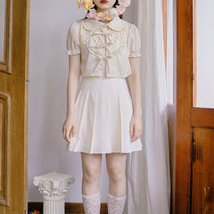 Girly Love Jacquard Bow Short Cardigan Shirt - MEIMMEIM(メイムメイム)