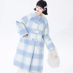 Good Tailored Blue and White Plaid Woolen Coat - MEIMMEIM(メイムメイム)