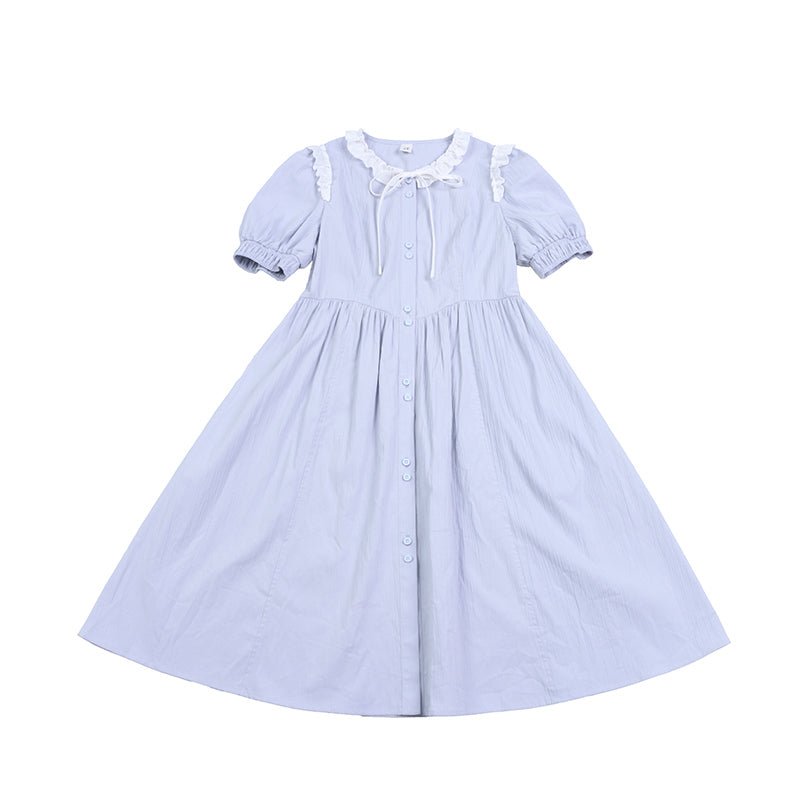 Gray blue shirt skirt ruffled lace collar dress - MEIMMEIM(メイムメイム)