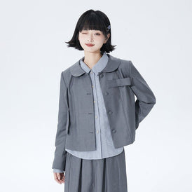 Gray Doll Collar Short Jacket Bow Design Suit - MEIMMEIM(メイムメイム)