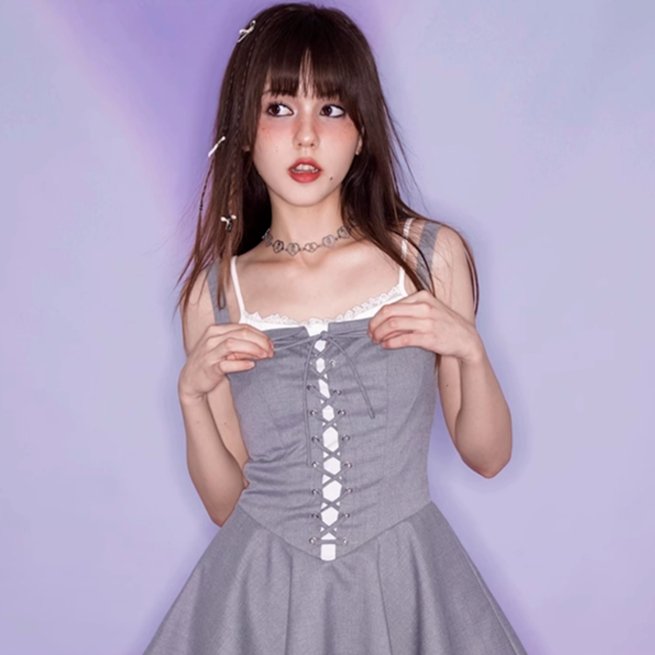 Gray fake fashionable fake two-piece dress - MEIMMEIM(メイムメイム)