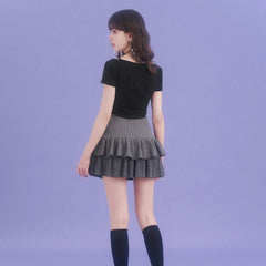 Gray knit high waist cake skirt - MEIMMEIM(メイムメイム)