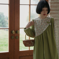 Green fafa floral dress female bow princess skirt - MEIMMEIM(メイムメイム)