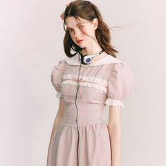 Guava Lace Dress Pink Plaid Doll Collar - MEIMMEIM(メイムメイム)
