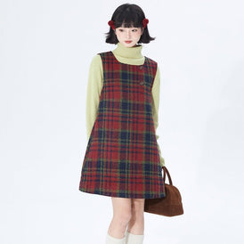 High-waisted mid-length loose-fitting retro wool dress - MEIMMEIM(メイムメイム)