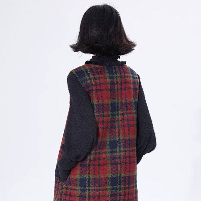 High-waisted mid-length loose-fitting retro wool dress - MEIMMEIM(メイムメイム)