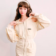 Hooded Long Sleeve Shoulder Sweatshirt Dress - MEIMMEIM(メイムメイム)