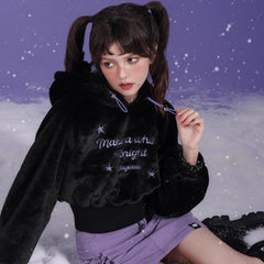 Imitation rabbit fur waist lantern sleeve hooded sweatshirt - MEIMMEIM(メイムメイム)