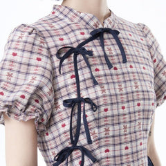 Improved cheongsam dress waist plaid stitching bud dress - MEIMMEIM(メイムメイム)