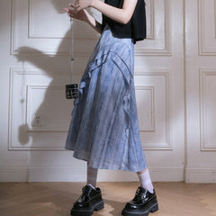 Ink blue ripple double lotus leaf skirt - MEIMMEIM(メイムメイム)