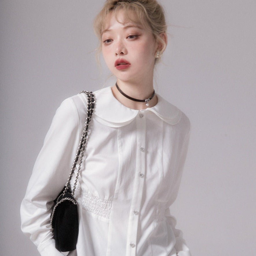 Ivory white doll collar waist shirt - MEIMMEIM(メイムメイム)