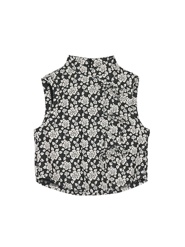 Jacquard vest stand collar sleeveless top - MEIMMEIM(メイムメイム)
