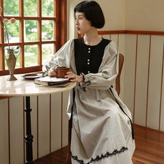 Japanese pattern dress lace up waist autumn skirt - MEIMMEIM(メイムメイム)