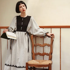 Japanese pattern dress lace up waist autumn skirt - MEIMMEIM(メイムメイム)