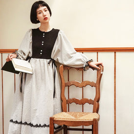 Japanese pattern dress lace up waist autumn skirt - MEIMMEIM(メイムメイム)