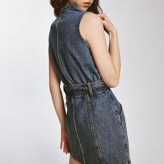 Jeans lover pressing stand-up collar waist denim dress - MEIMMEIM(メイムメイム)