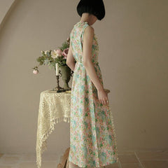 Lace colorful floral lace-up dress - MEIMMEIM(メイムメイム)