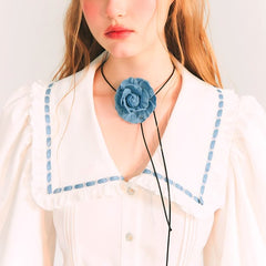 Lace doll collar short white French long-sleeved shirt - MEIMMEIM(メイムメイム)