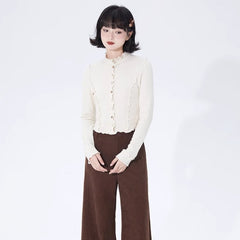 lace stand-up collar knitted cardigan, long-sleeved bottoming shirt - MEIMMEIM(メイムメイム)