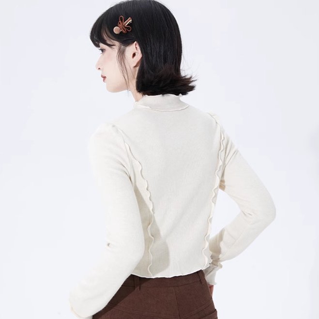 lace stand-up collar knitted cardigan, long-sleeved bottoming shirt - MEIMMEIM(メイムメイム)