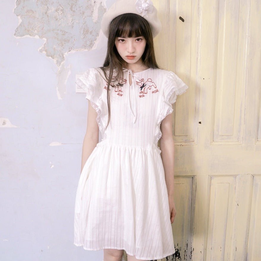 Lamb Embroidery Retro Lace Jacquard Sundress Dress - MEIMMEIM(メイムメイム)